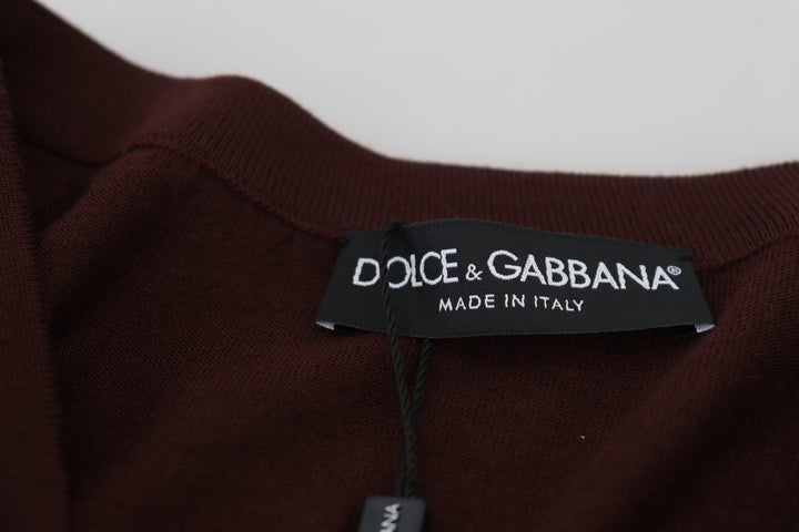 Dolce & Gabbana Schicke kastanienbraune Strickjacke mit V-Ausschnitt aus Wolle