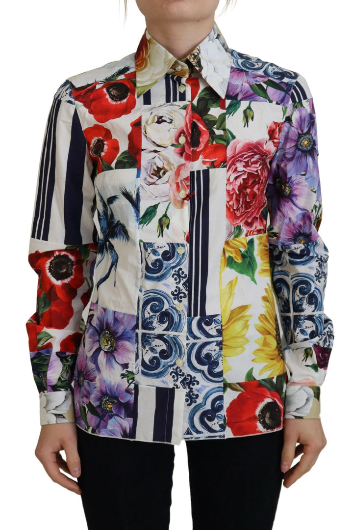Elegant long-sleeved top made of floral cotton