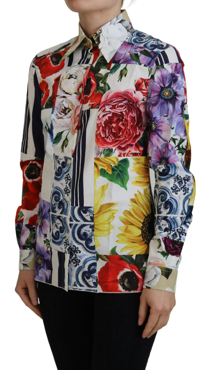 Elegant long-sleeved top made of floral cotton