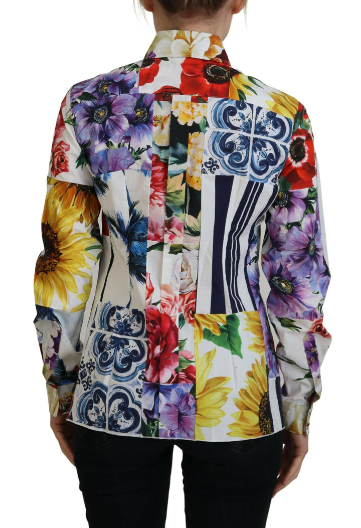 Elegant long-sleeved top made of floral cotton