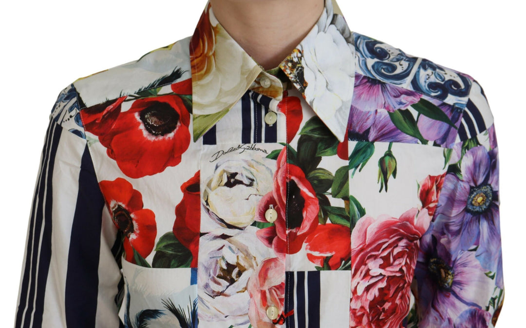 Elegant long-sleeved top made of floral cotton