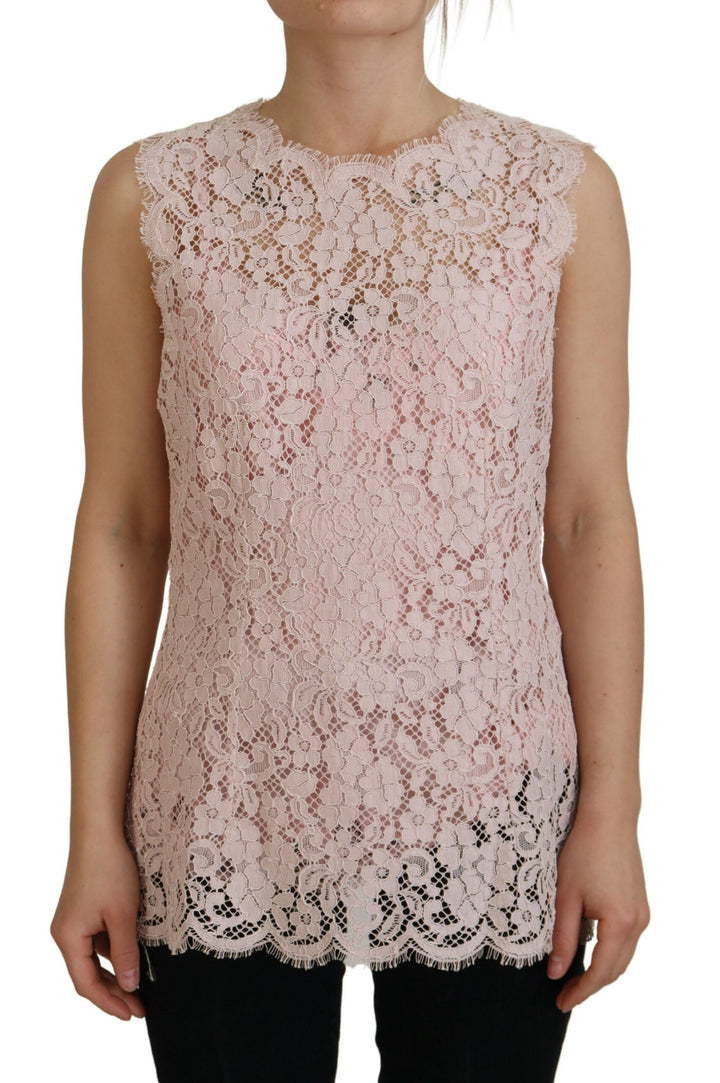 Elegant sleeveless blouse made of transparent lace in pink