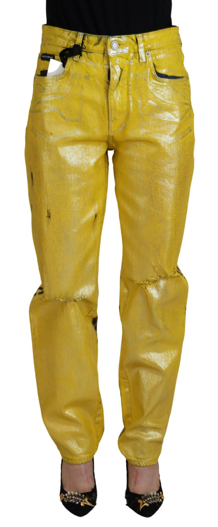 Gelbe Leoparden-Baumwoll-Straight-Denim-Jeans