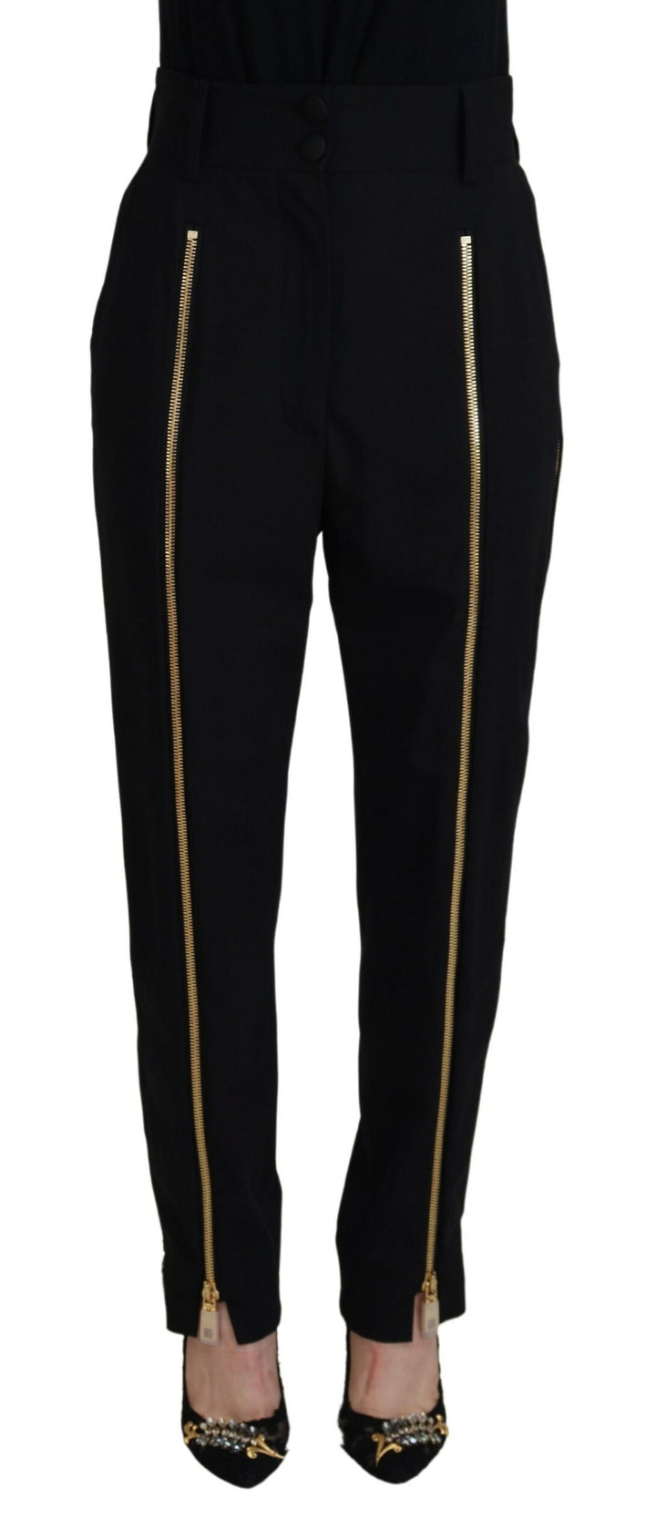Elegant tapered wool trousers with high waist