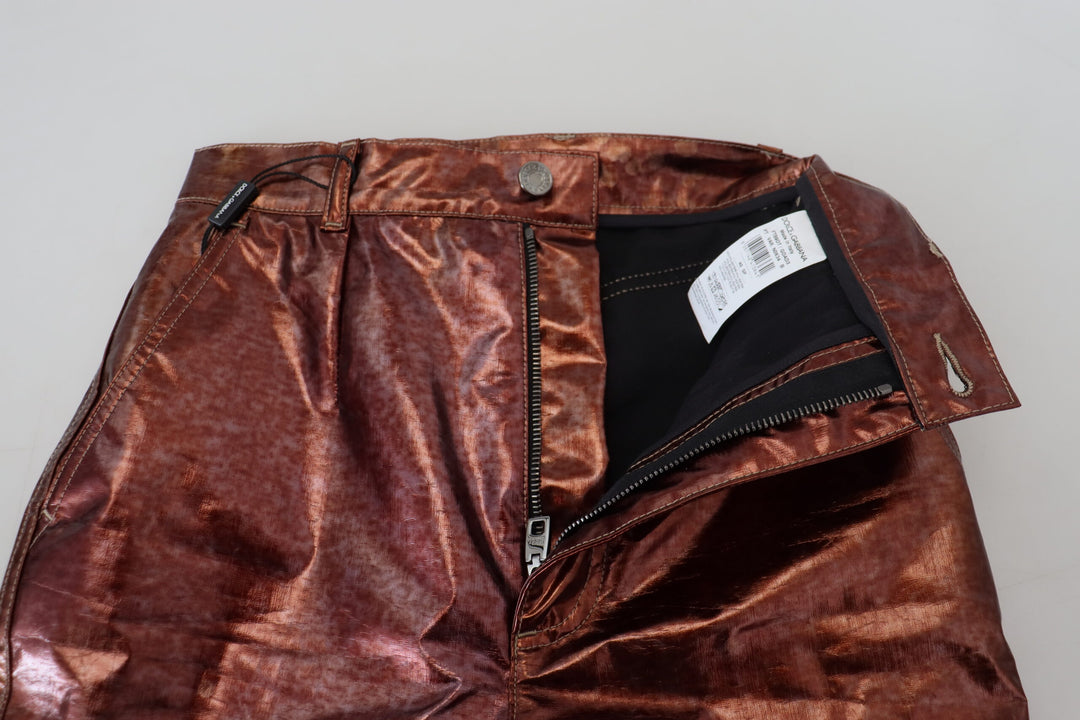 High-waisted skinny jeans in metallic bronze