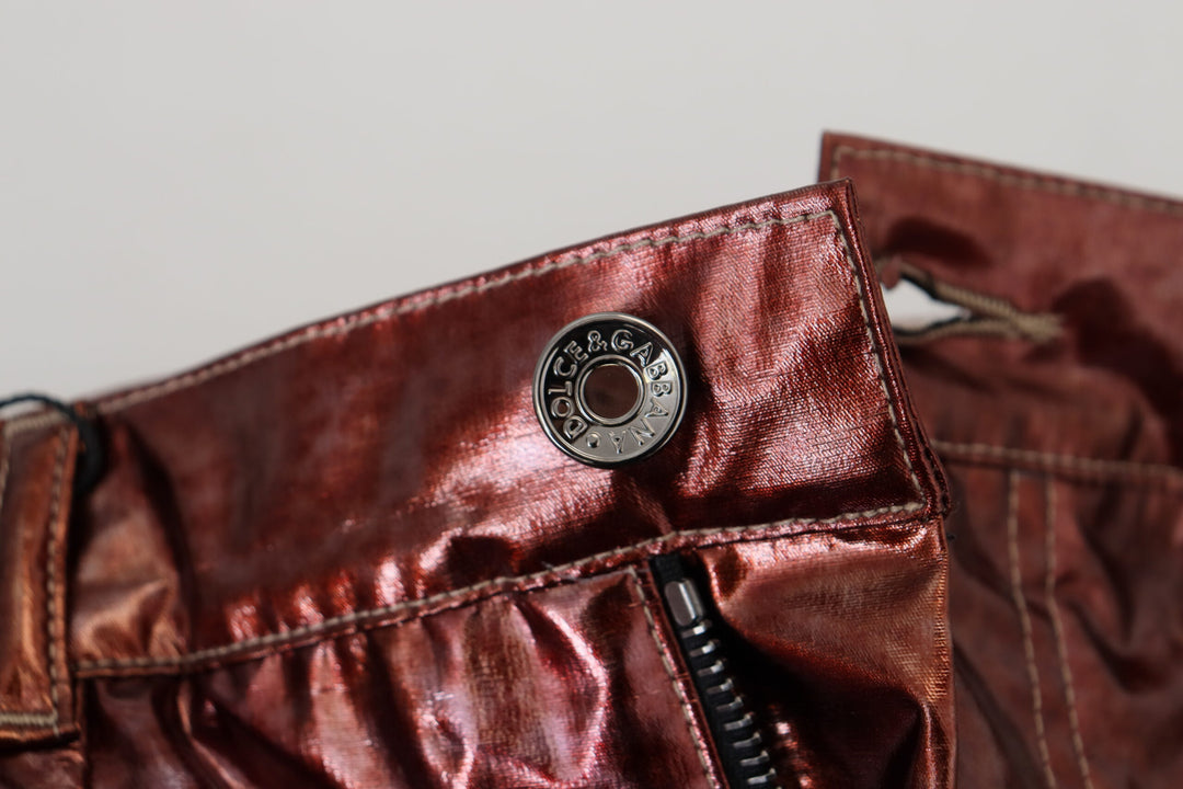 High-waisted skinny jeans in metallic bronze
