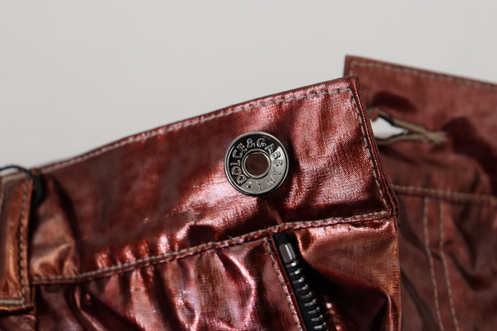High-waisted skinny jeans in metallic bronze