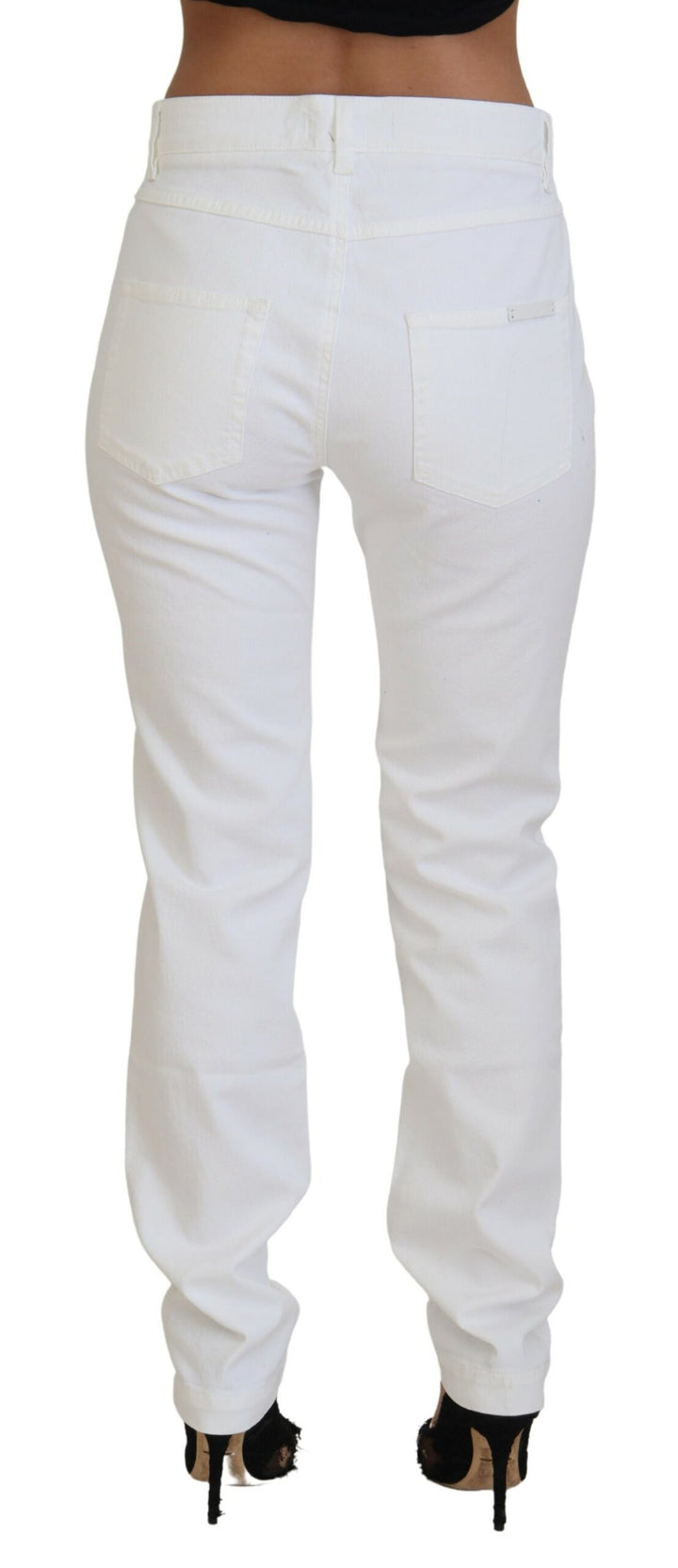 Weiße Skinny Denim-Jeans mit Blumenstickerei