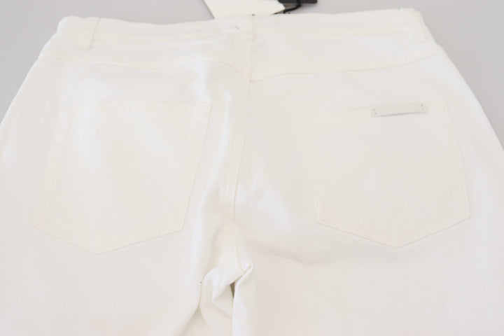 Weiße Skinny Denim-Jeans mit Blumenstickerei