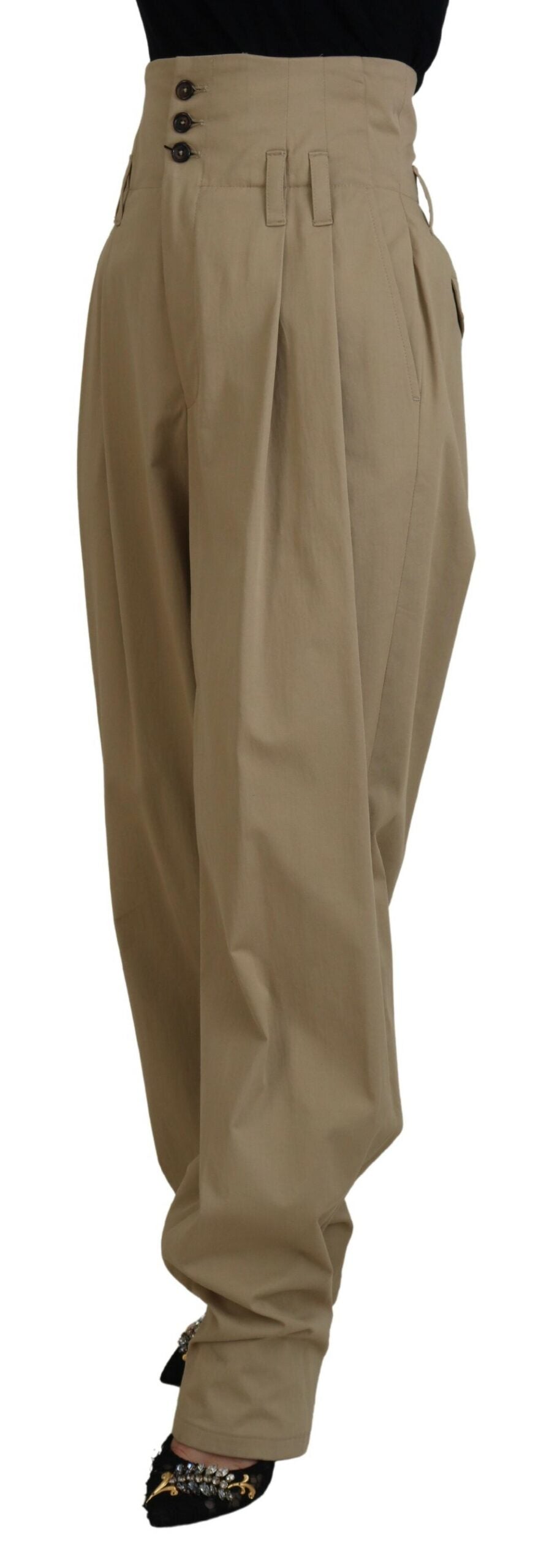 Braune, taillierte Hose aus Baumwolle mit hoher Taille