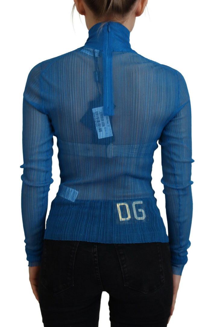 Elegant blue mesh blouse top
