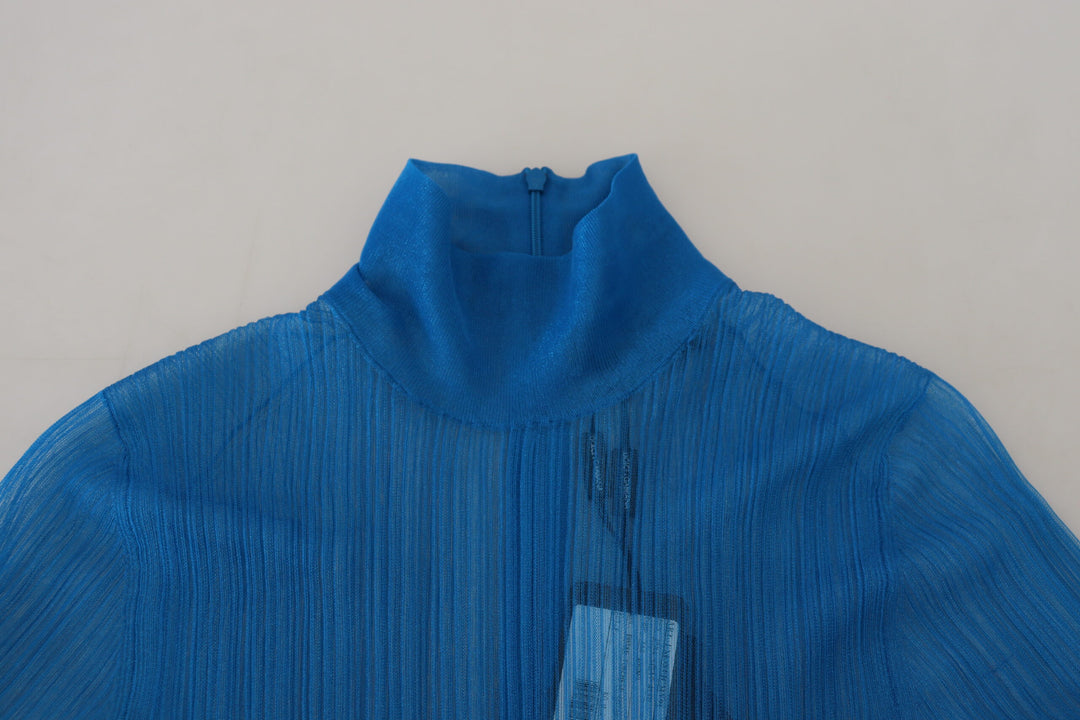 Elegant blue mesh blouse top