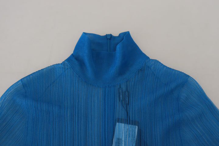 Elegant blue mesh blouse top