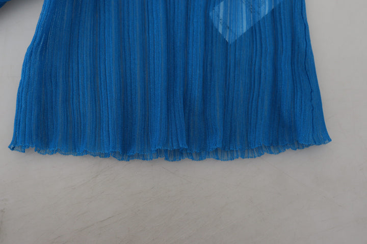 Elegant blue mesh blouse top