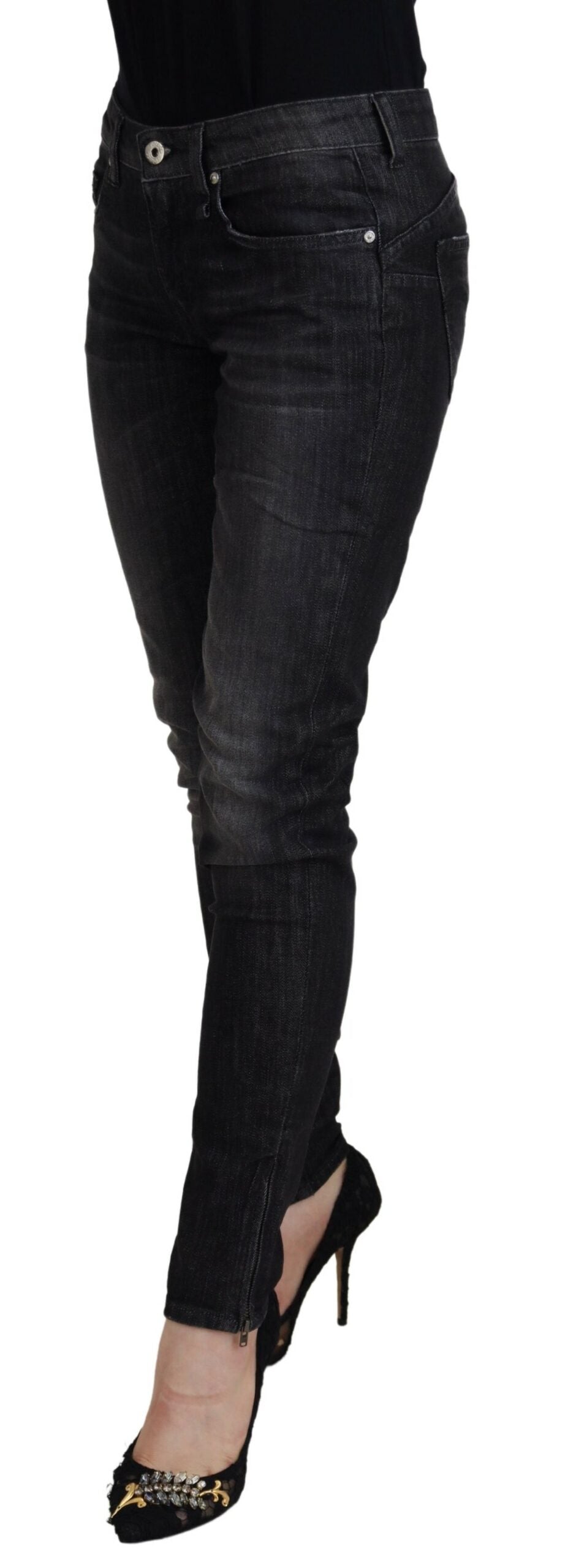 Schwarz Baumwolle Niedrige Taille Skinny Frauen Casual Jeans