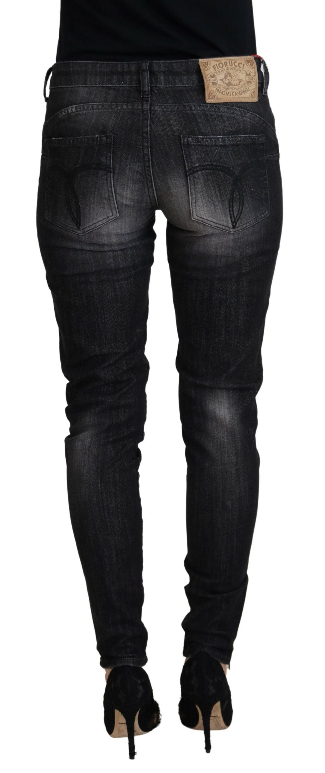 Schwarz Baumwolle Niedrige Taille Skinny Frauen Casual Jeans