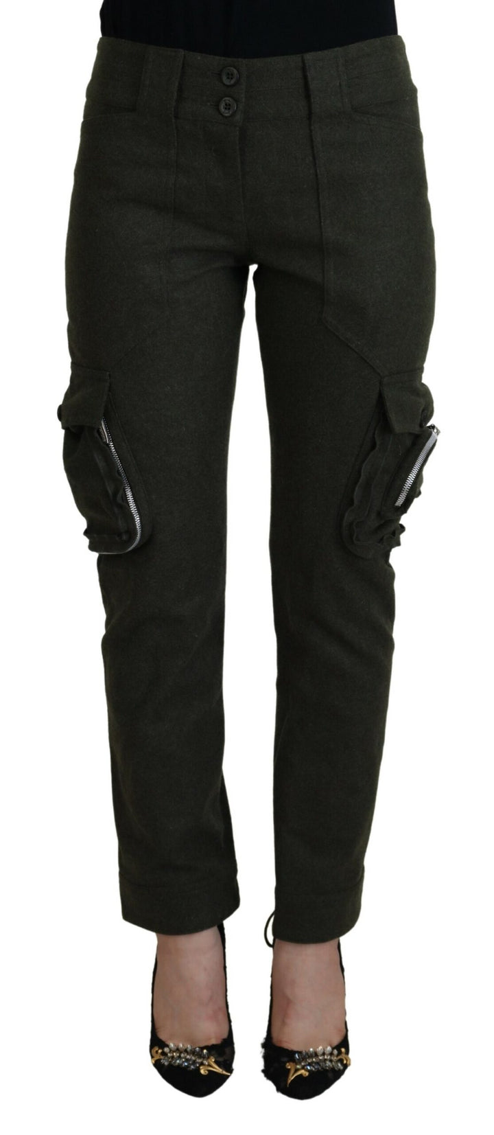 Elegant tapered trousers made of green wool blend