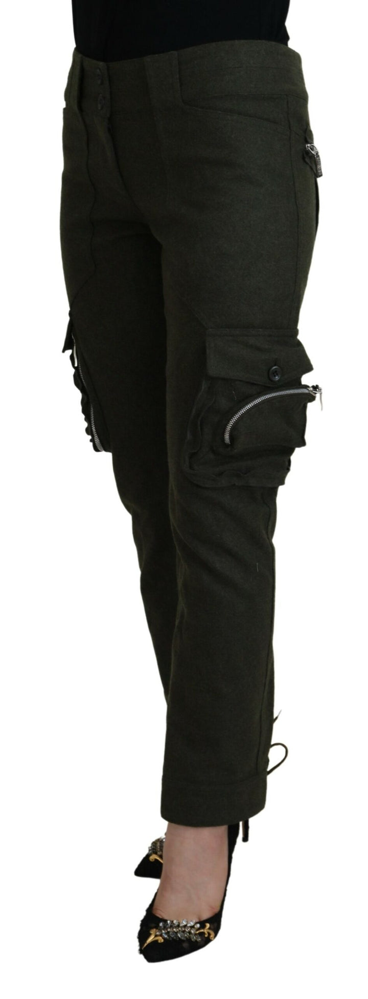 Elegant tapered trousers made of green wool blend