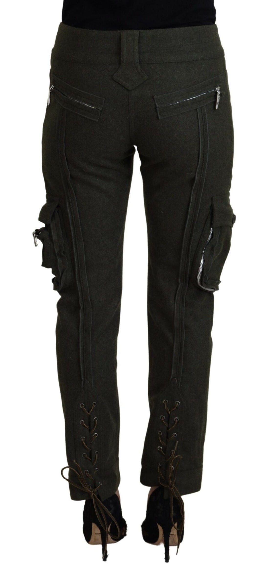 Elegant tapered trousers made of green wool blend