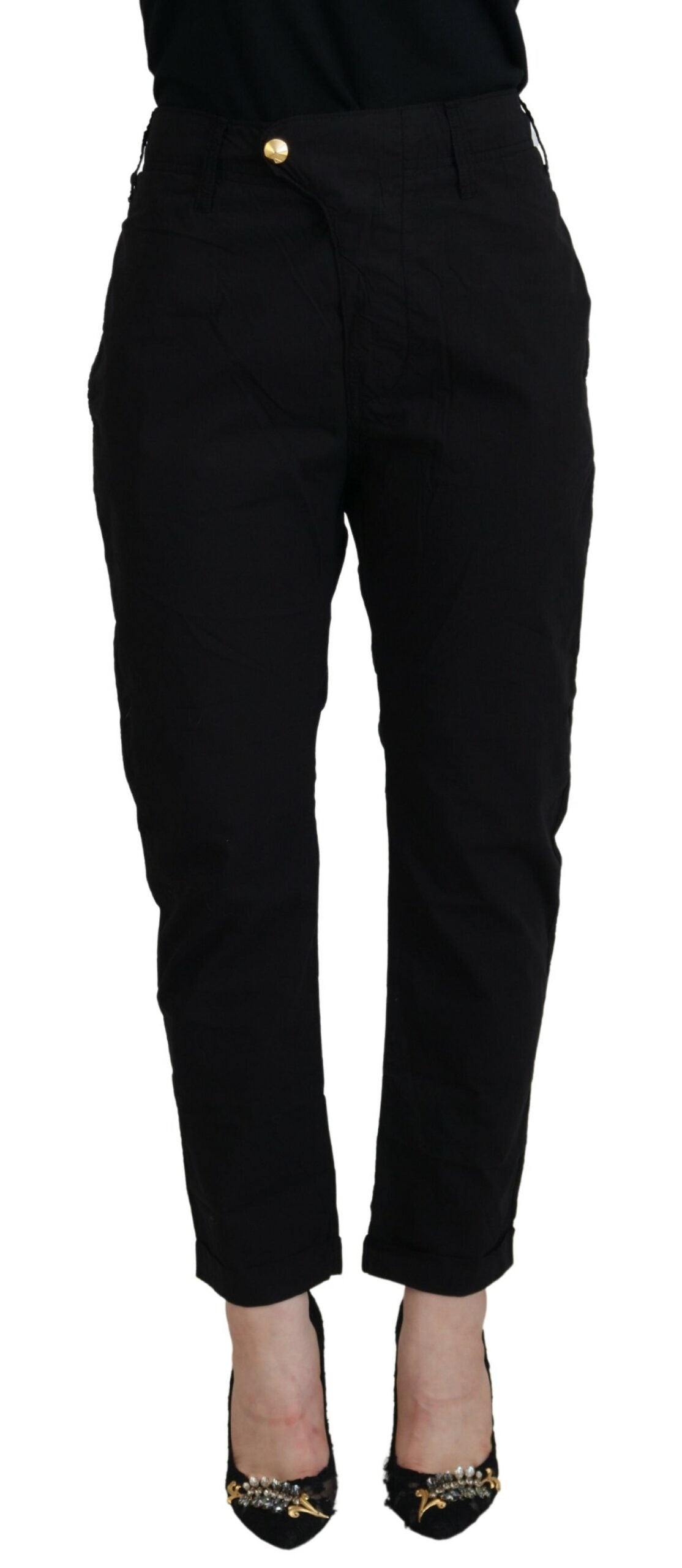 Schwarze Baumwolle Baggy Hohe Taille Frauen Hosen