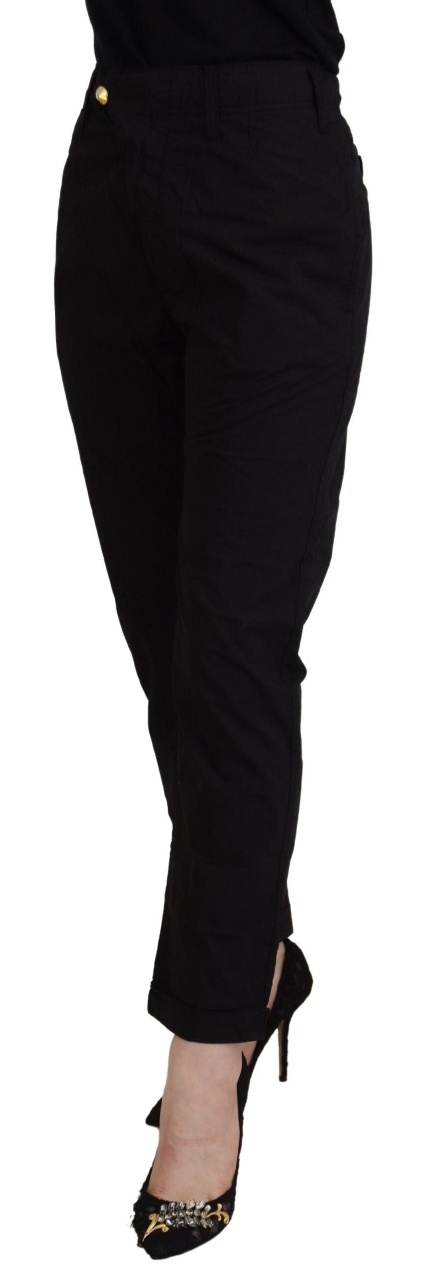 Schwarze Baumwolle Baggy Hohe Taille Frauen Hosen