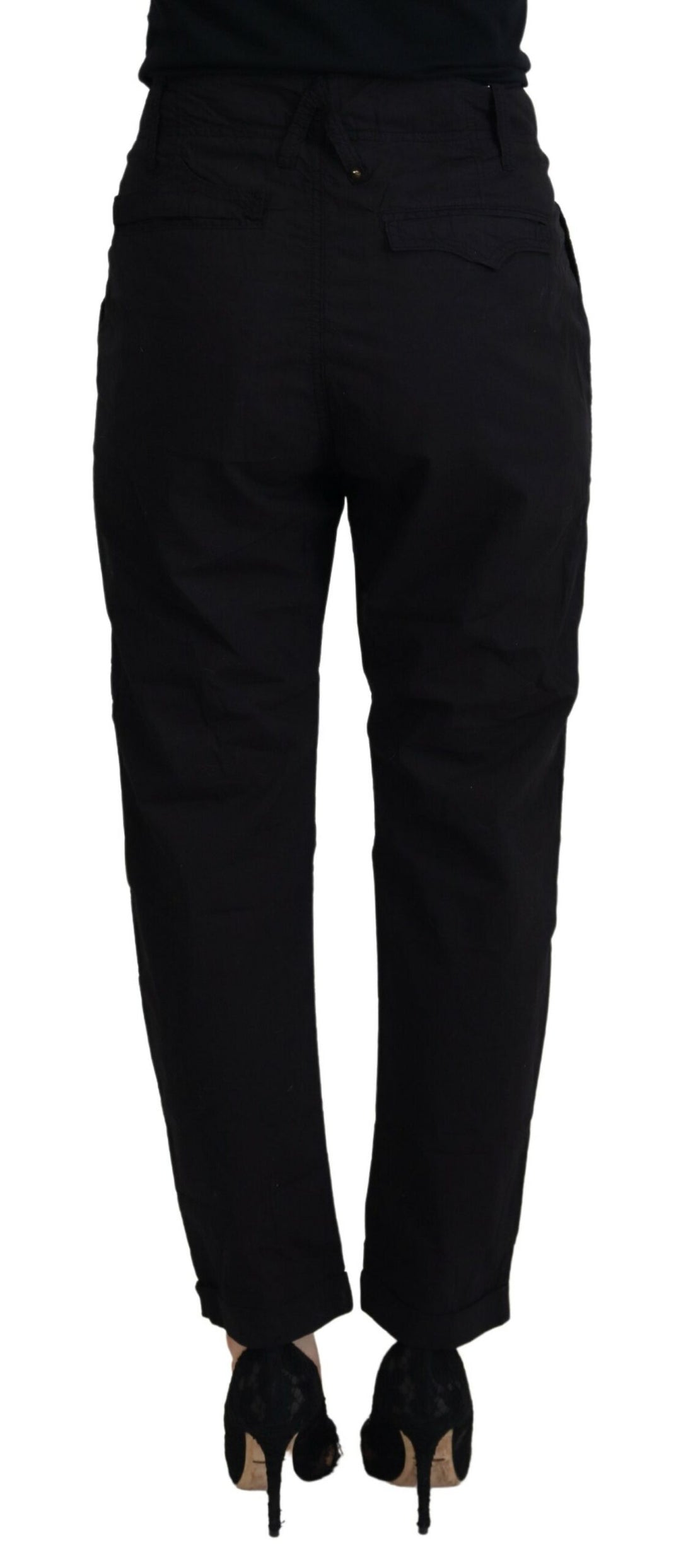 Schicke konisch zulaufende schwarze Baumwollhose