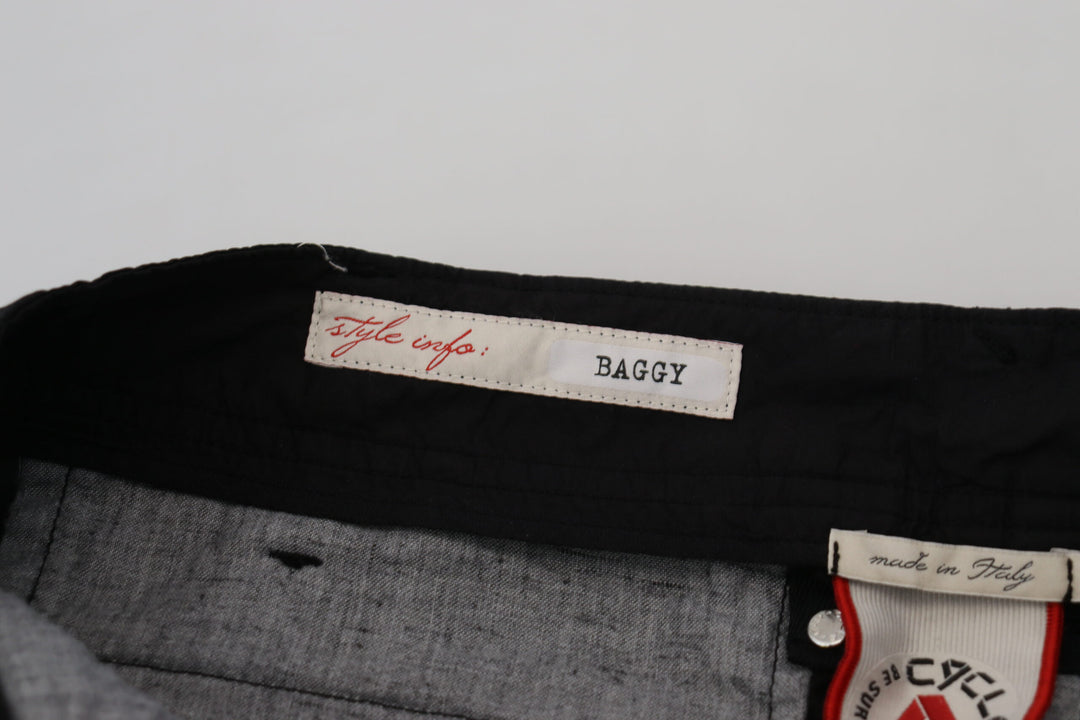 Schicke konisch zulaufende schwarze Baumwollhose