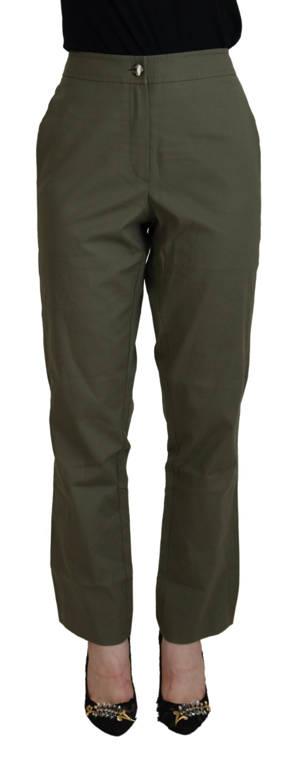 Grüne Baumwolle High Waist Damen Tapered Pants