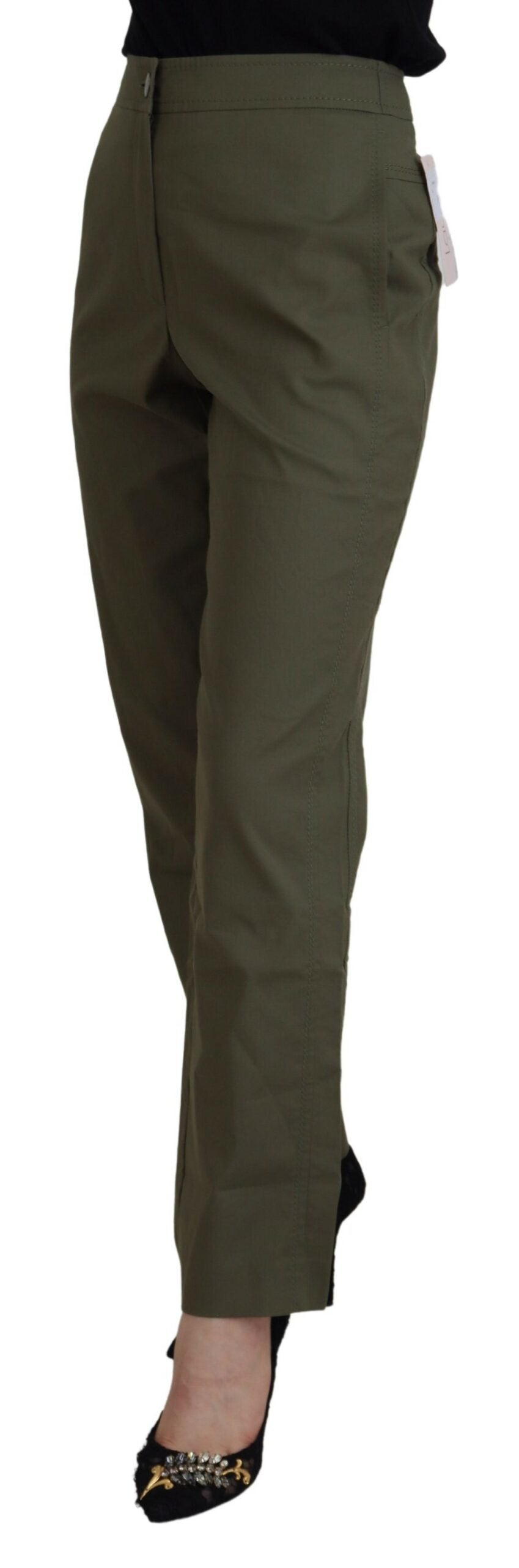 Grüne Baumwolle High Waist Damen Tapered Pants