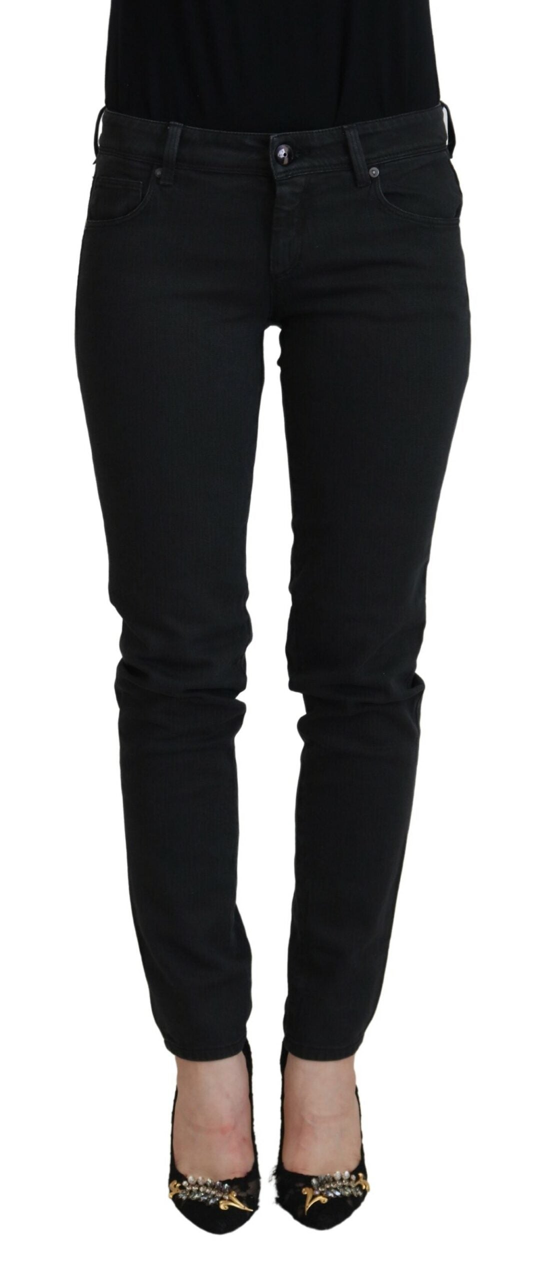Schwarze Baumwolle Slim Fit Damen Denim Jeans