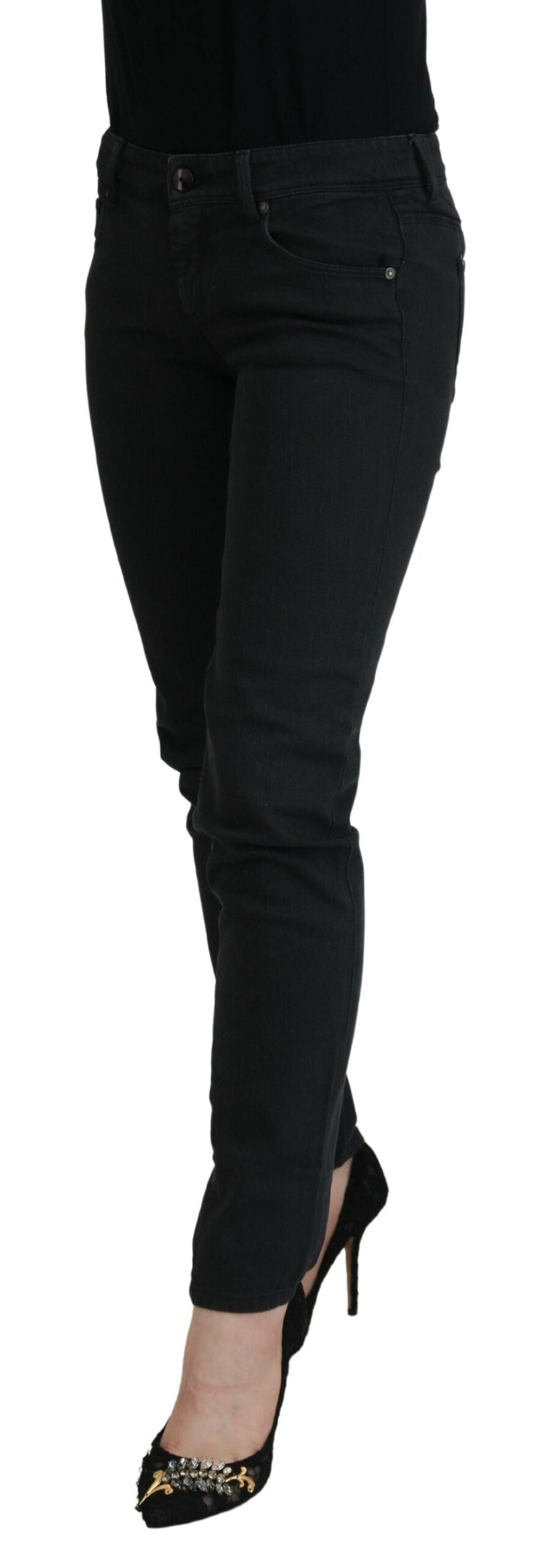 Schwarze Baumwolle Slim Fit Damen Denim Jeans