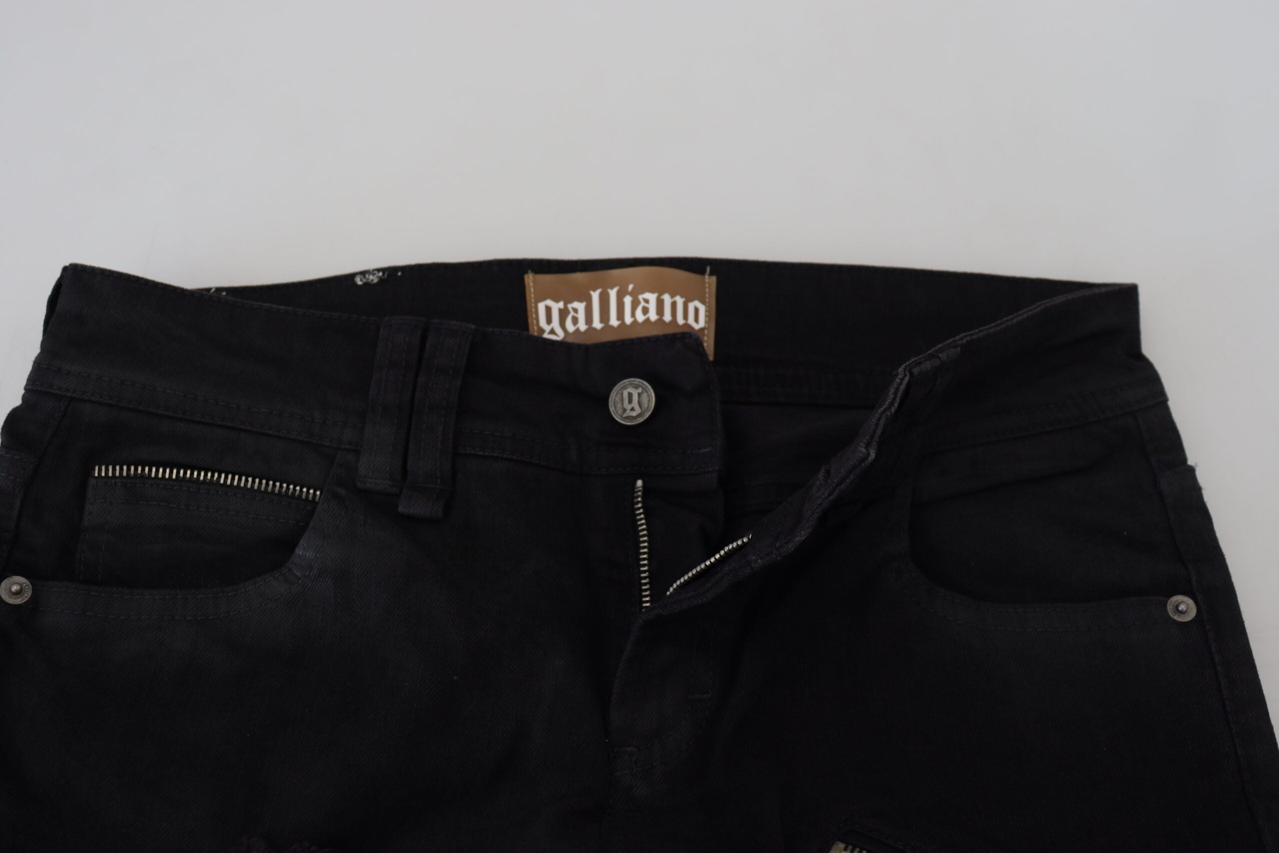 Schwarze Baumwolle Mid Waist Skinny Slim Fit Denim Jeans