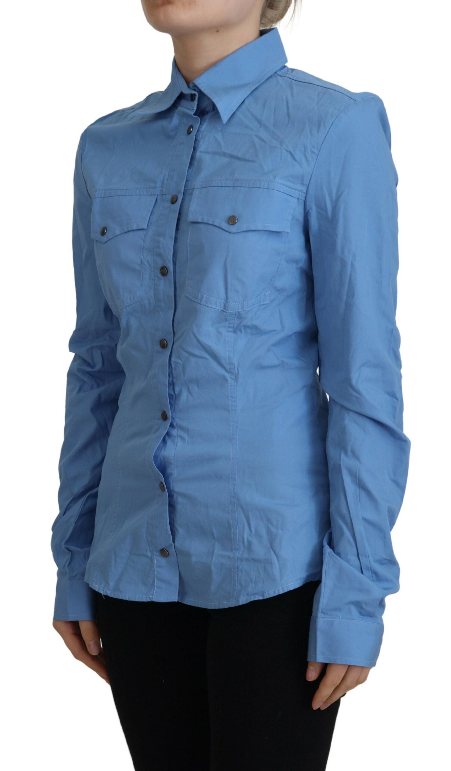 Elegant long-sleeved polo shirt made of blue cotton