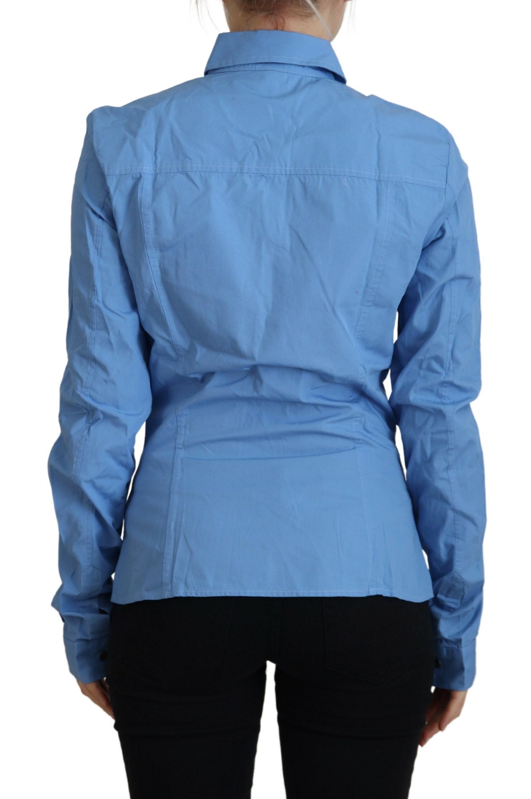 Elegant long-sleeved polo shirt made of blue cotton