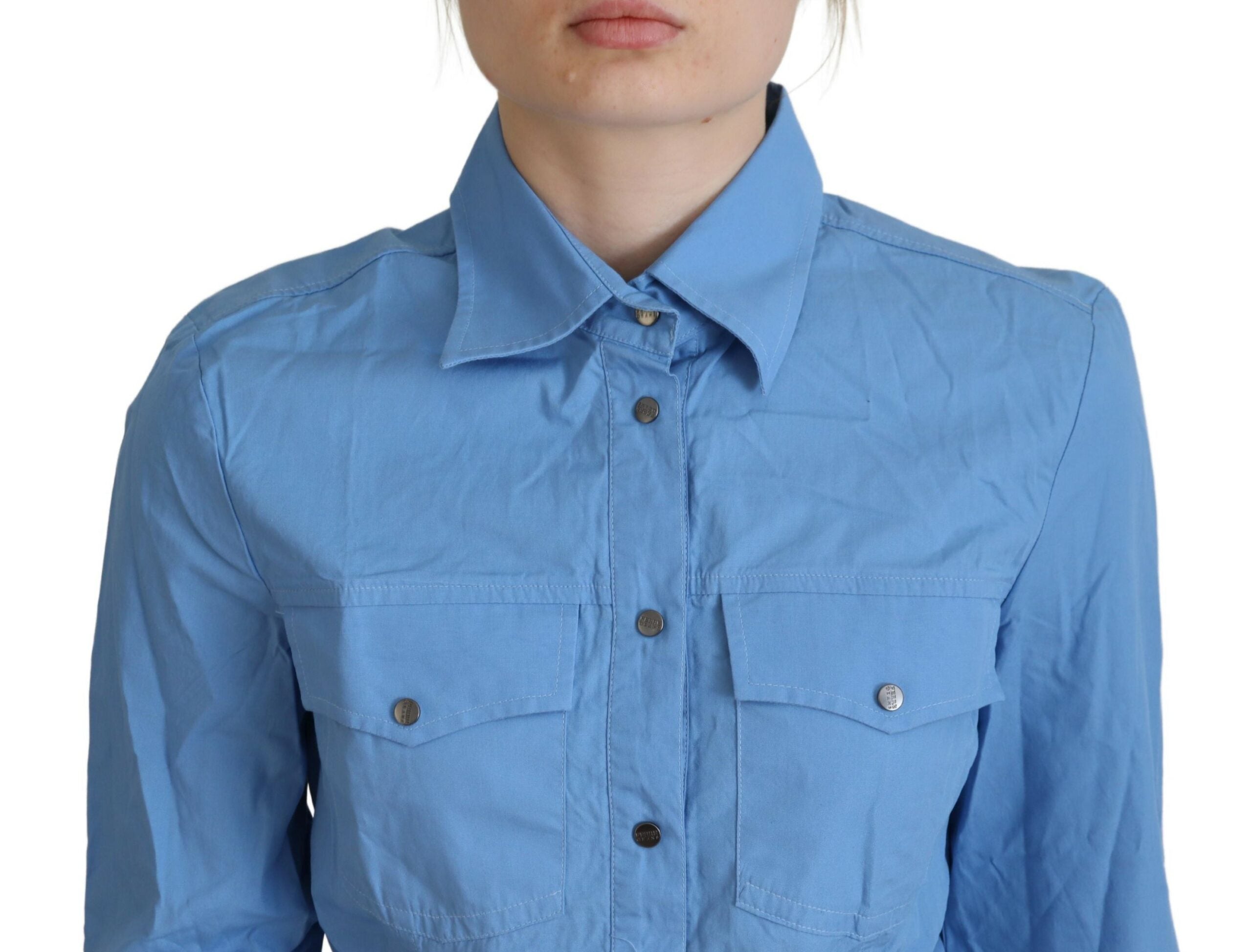 Elegant long-sleeved polo shirt made of blue cotton