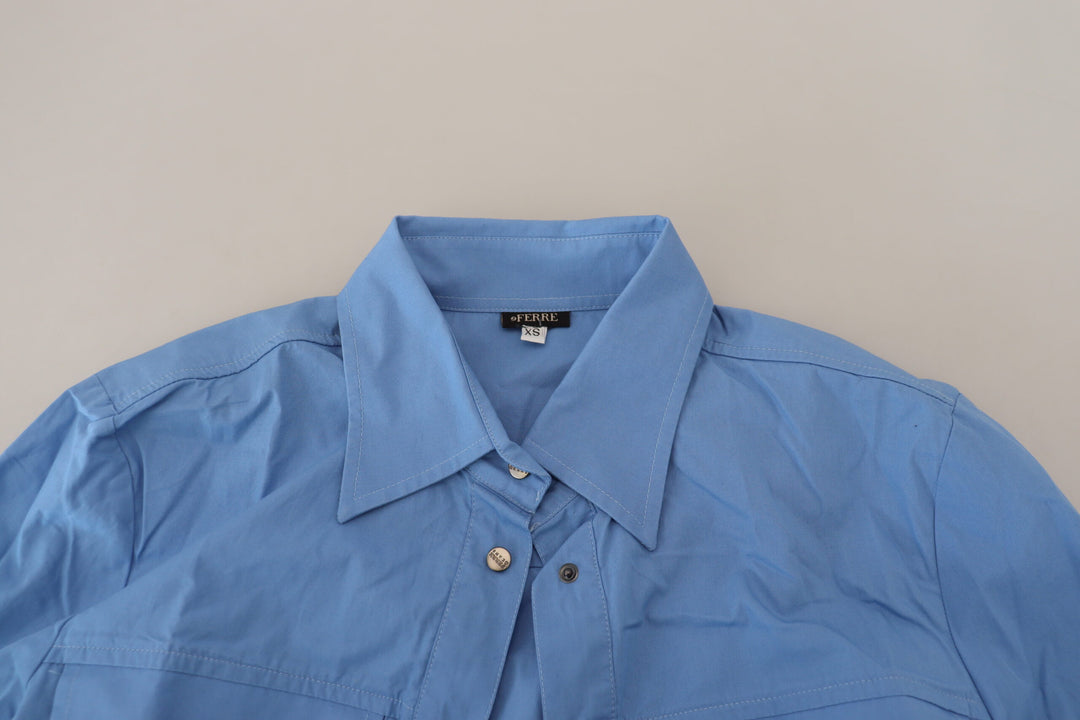 Elegantes langärmeliges Poloshirt aus blauer Baumwolle