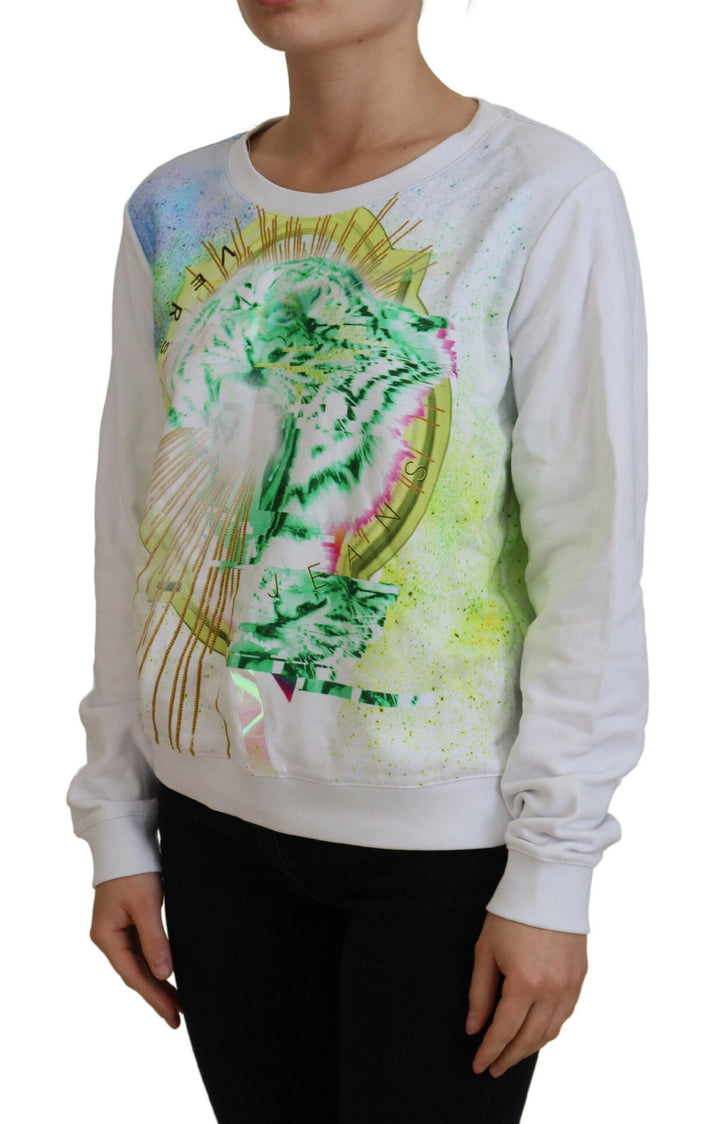 Elegant white graphic crew neck sweater