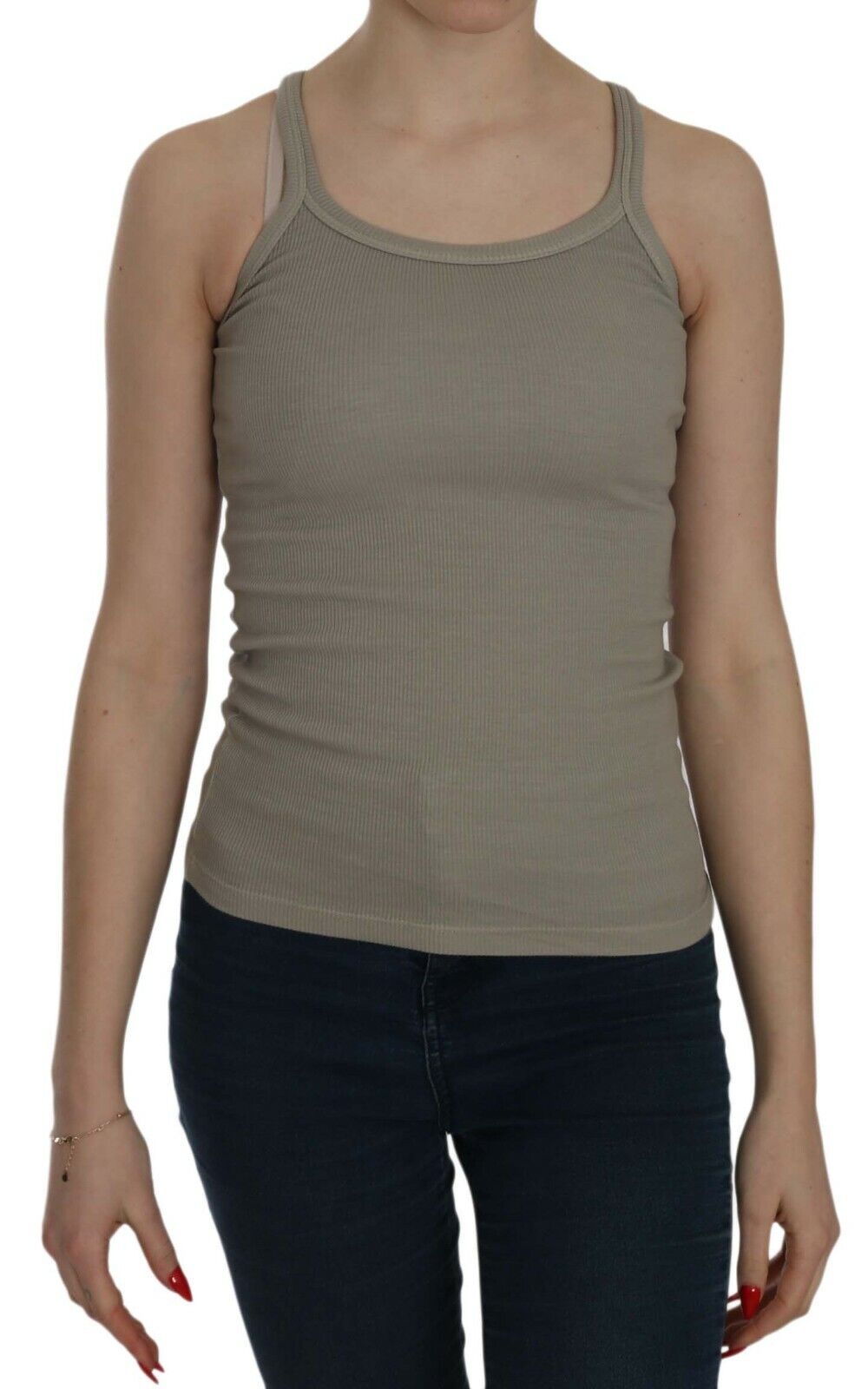 Chic beige spaghetti strap top blouse