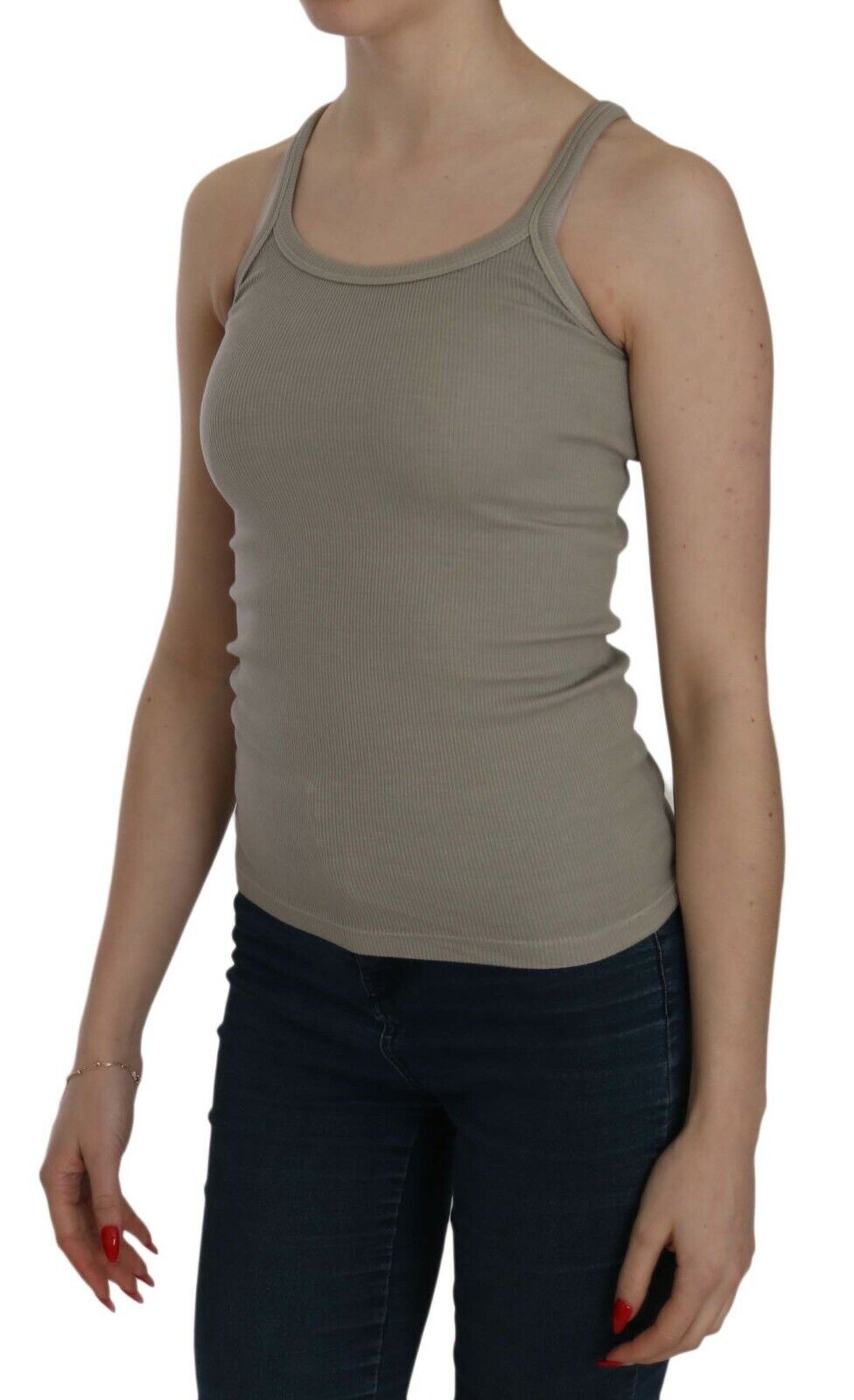 Chic beige spaghetti strap top blouse