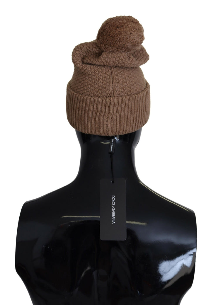 Brown Solid gestrickt Pelz Ball Winter Beanie Hut