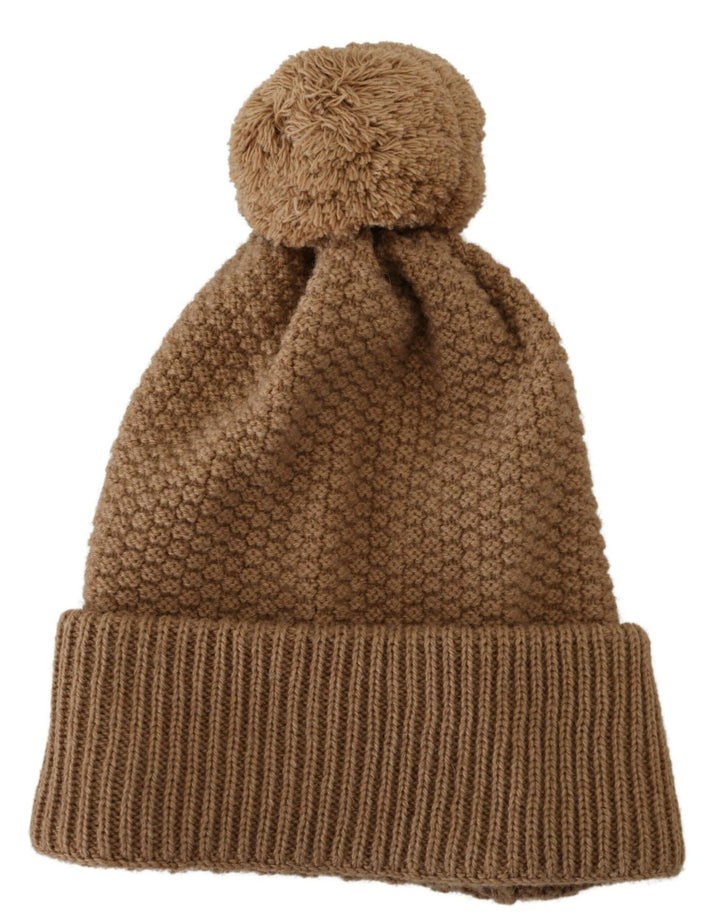 Brown Solid gestrickt Pelz Ball Winter Beanie Hut