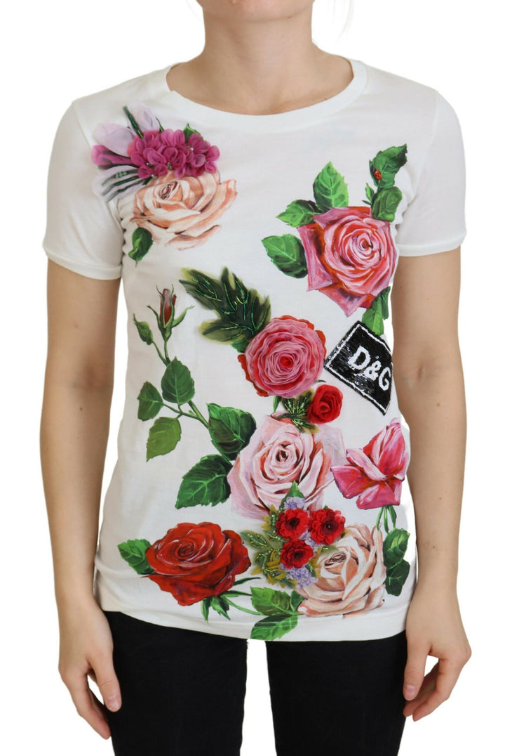 Dolce & Gabbana Elegantes Multicolor Tee aus Baumwolle mit Rosendruck