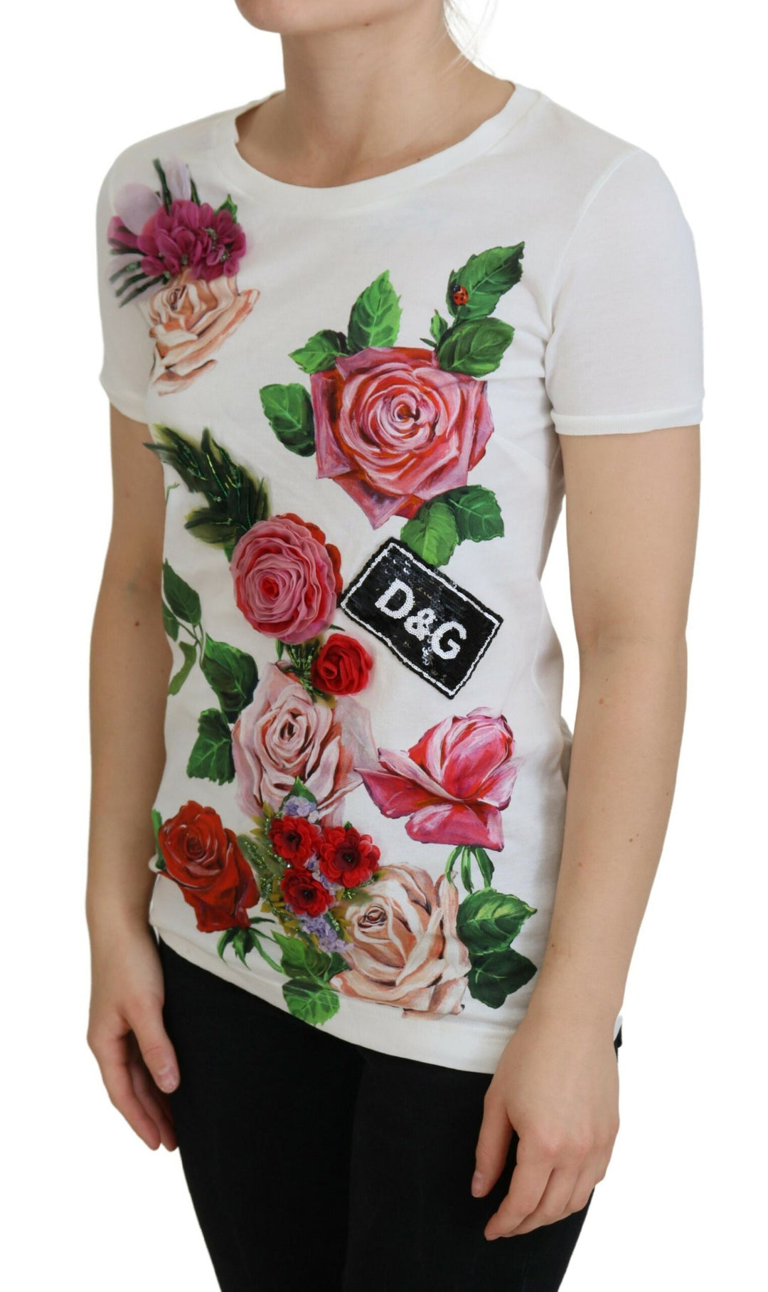 Dolce & Gabbana Elegantes Multicolor Tee aus Baumwolle mit Rosendruck