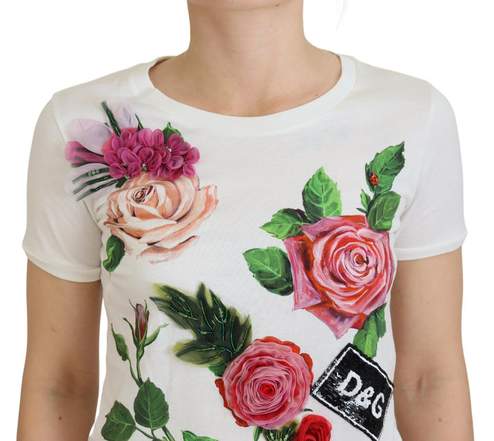 Dolce & Gabbana Elegantes Multicolor Tee aus Baumwolle mit Rosendruck