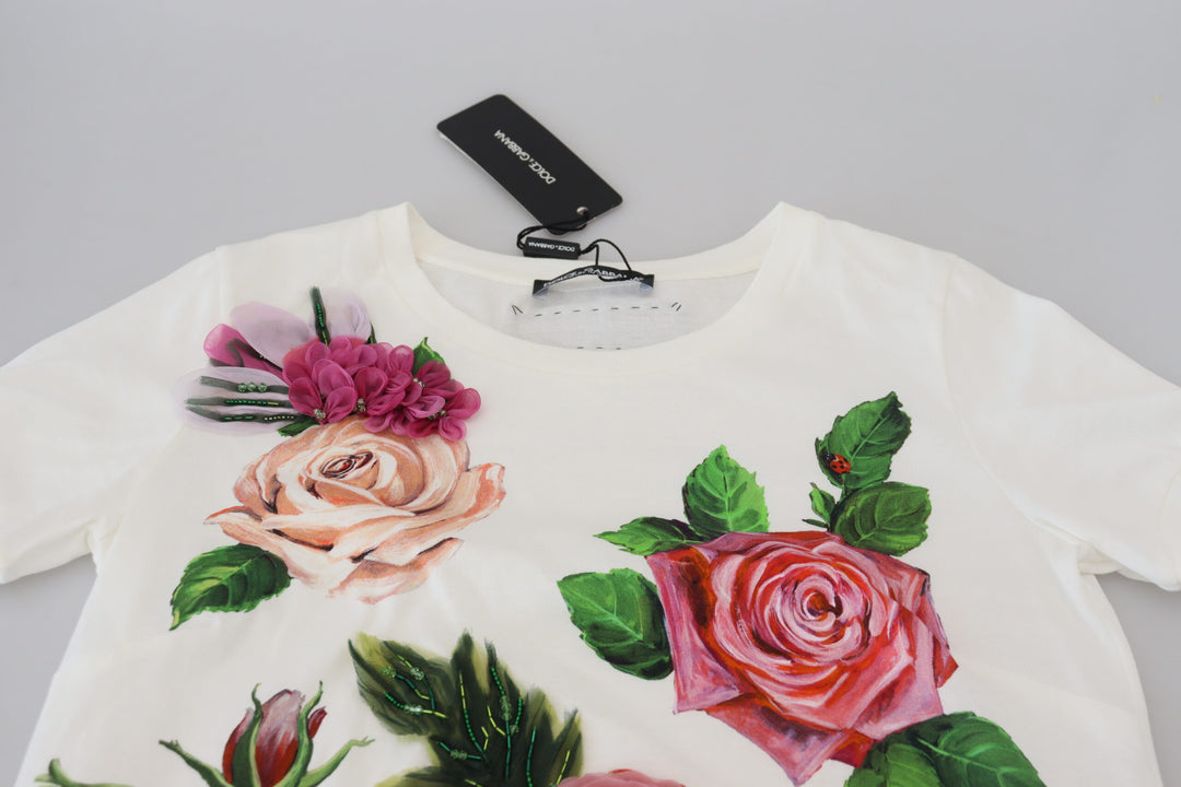 Dolce & Gabbana Elegantes Multicolor Tee aus Baumwolle mit Rosendruck