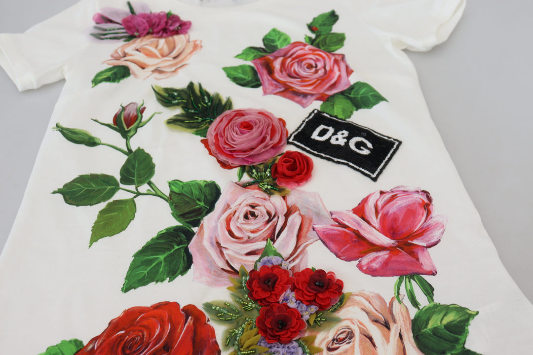 Dolce & Gabbana Elegantes Multicolor Tee aus Baumwolle mit Rosendruck