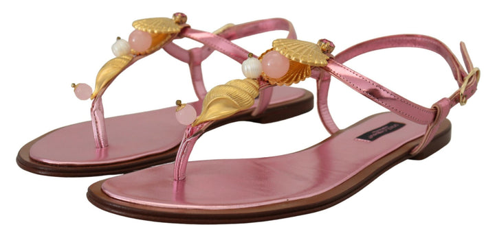 Dolce & Gabbana Schicke rosa Ledersandalen mit exquisiter Verzierung