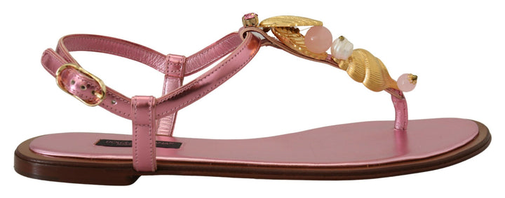 Dolce & Gabbana Schicke rosa Ledersandalen mit exquisiter Verzierung