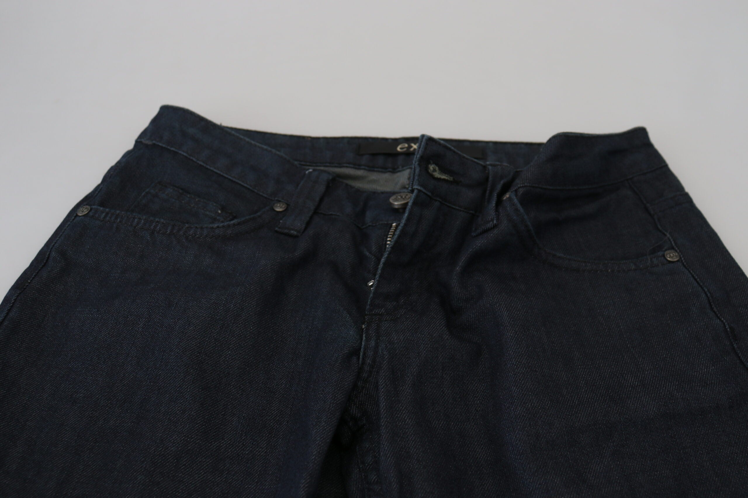 Dunkelblaue Straight Fit Denim-Jeans mit niedriger Taille für Frauen