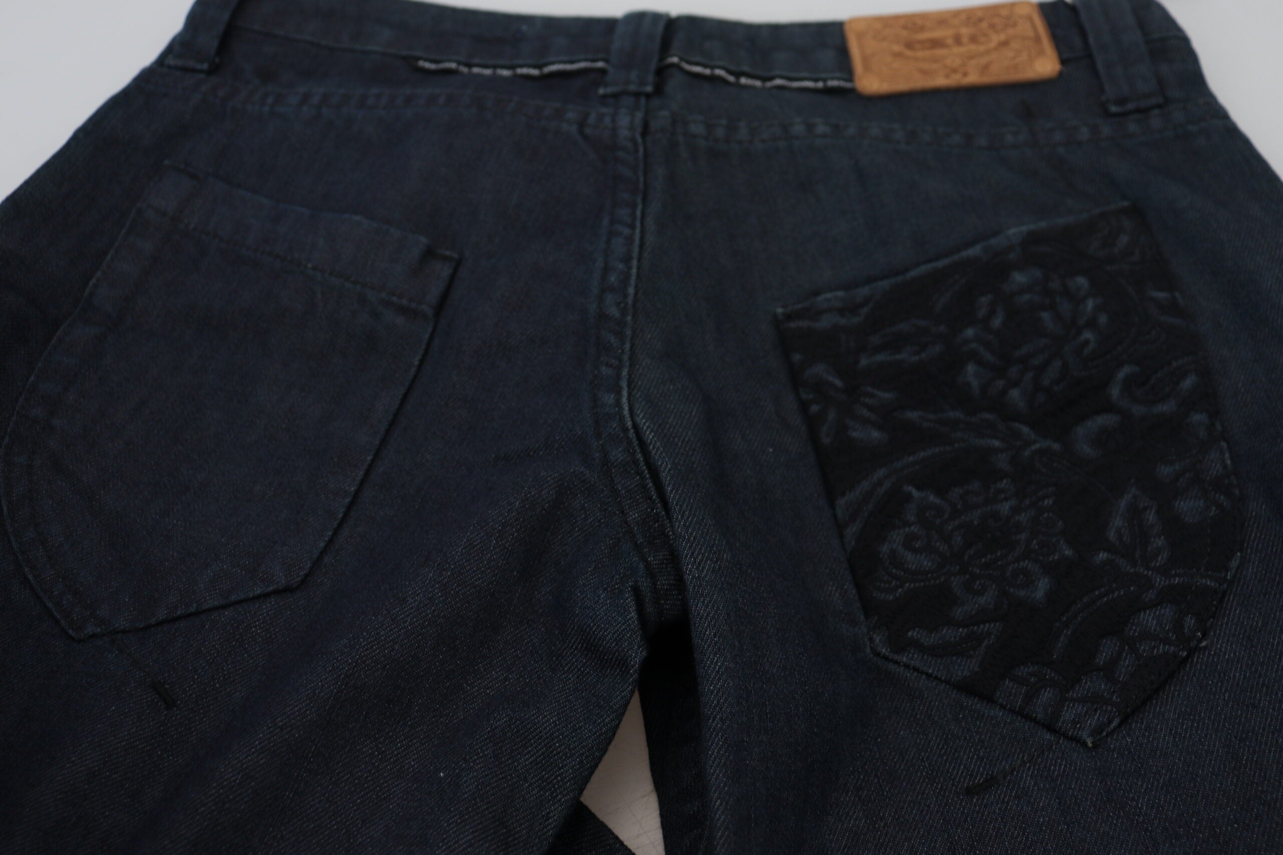 Dunkelblaue Straight Fit Denim-Jeans mit niedriger Taille für Frauen